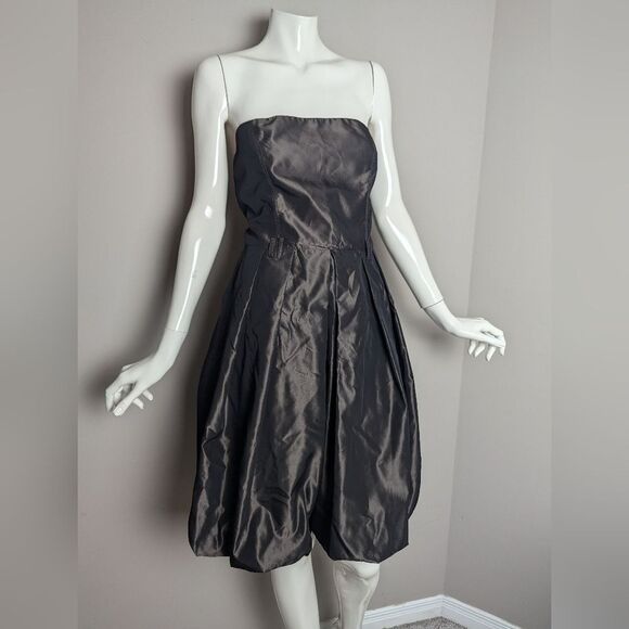 Zara Y2K Strapless Bubble Dress Brown Shiny Fabric Belted Look Size M - Picture 5 of 8